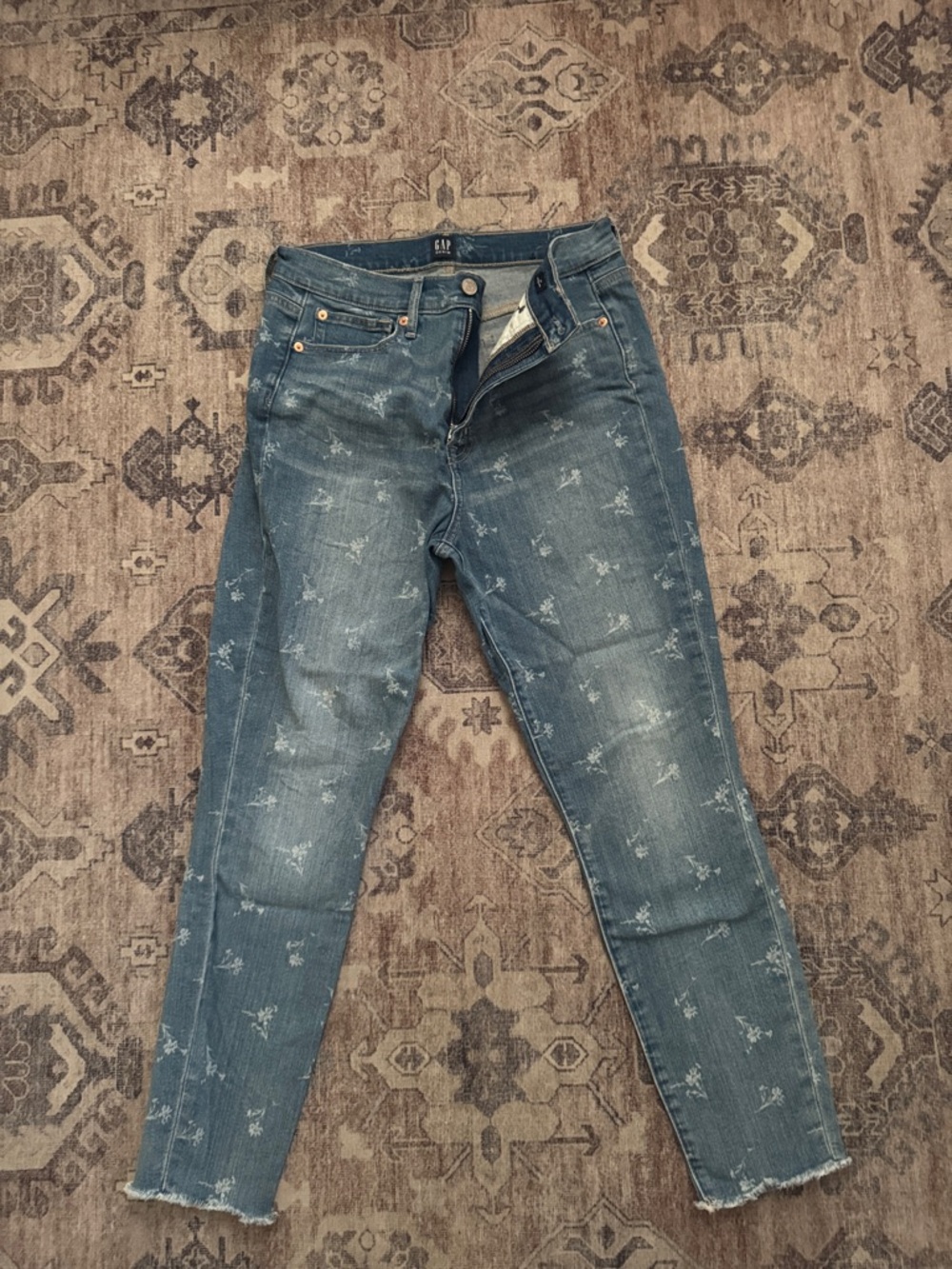 GAP Blue Denim Floral Ankle Jeans
